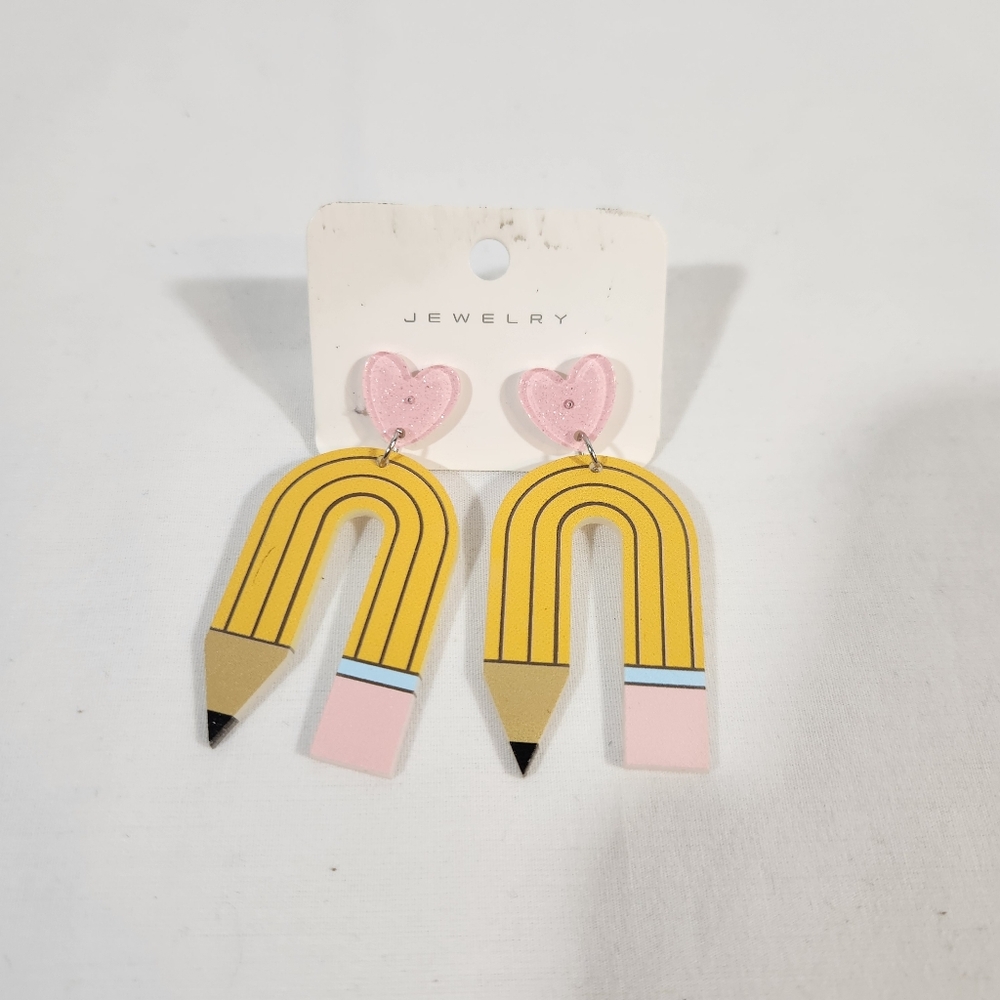 Pencil Earrings Teacher Heart